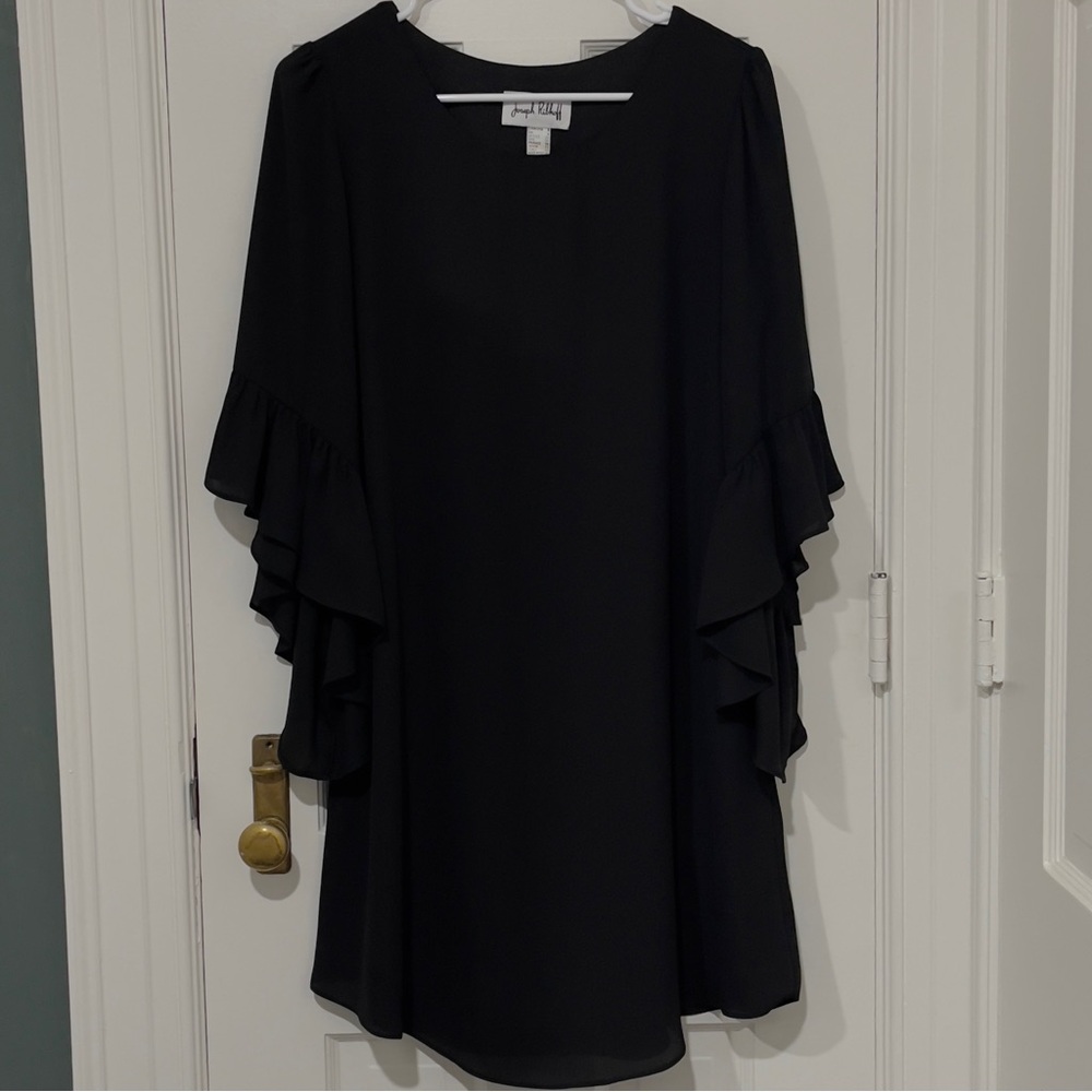 NWOT Joseph Ribkoff Black Dress Ruffle Sleeve Shift Dress Size 6 Cocktail Dress